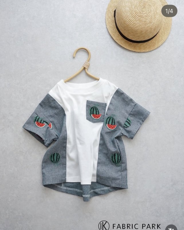 画像2: かわいい刺繍!!　刺繍幅約100cm　ヒマワリ・スイカ・パイナップル　刺繍ダンガリー生地 (2)