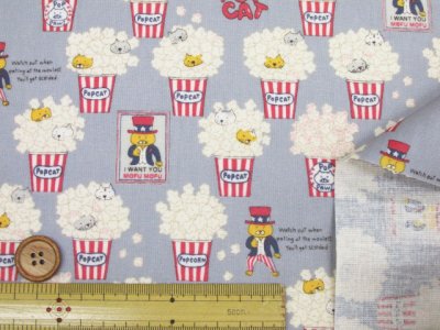 画像2: ポップコーンネコ ポップコーン・ネコ・猫柄 綿キャンバス生地 ラミネート つや消し コットンこばやし