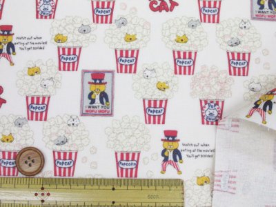 画像1: ポップコーンネコ ポップコーン・ネコ・猫柄 綿キャンバス生地 ラミネート つや消し コットンこばやし