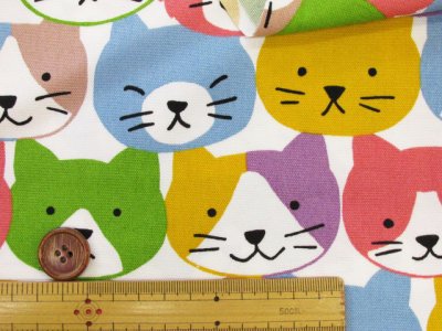 画像1: キャットフェイス　ネコ・ねこ・猫柄　オックス生地