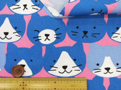 画像2: キャットフェイス　ネコ・ねこ・猫柄　オックス生地