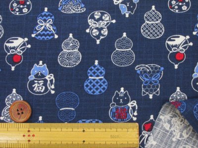 画像2: ひょうたん猫　ネコ・ねこ・和柄　ドビー生地