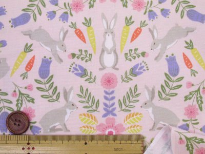 画像2: ボタニカルラビット　フラワー・ウサギ・花柄　オックス生地