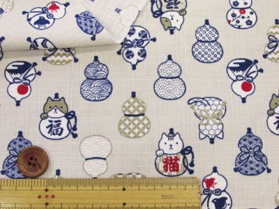 画像1: ひょうたん猫　ネコ・ねこ・和柄　ドビー生地