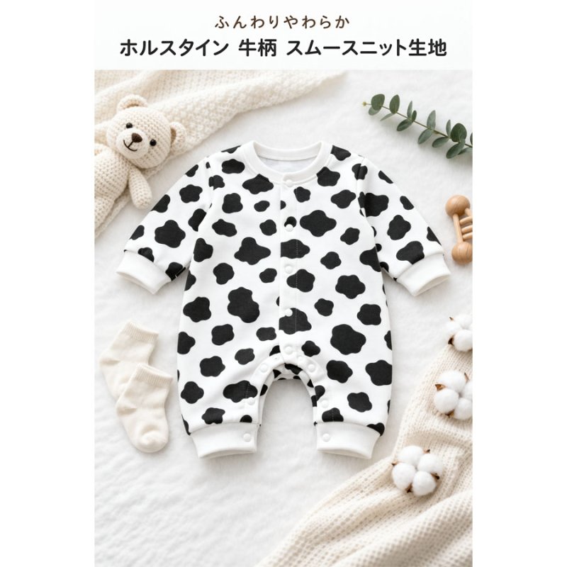 画像1: ホルスタイン　牛柄　スムースニット生地 (1)