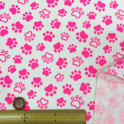 画像1: 蛍光カラー　犬のあしあと　肉球柄　オックス生地