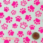 画像2: 蛍光カラー　犬のあしあと　肉球柄　オックス生地 (2)