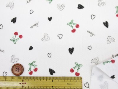 画像1: 吸水速乾＋ＵＶ加工　80cm幅　チェリーハート　サクランボ・ハート柄　ハニカムメッシュ生地