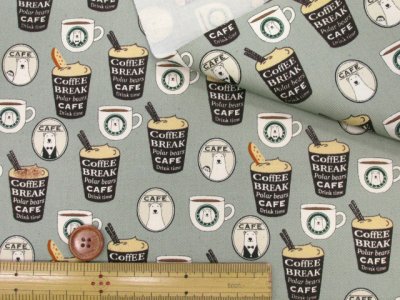 画像3: 白くまカフェ　コーヒー・クマ柄　ツイル生地　コットンこばやし