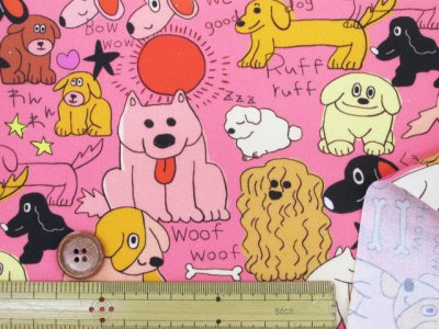 画像1: noraシリーズ　カラフルドッグ　犬柄　インクジェットプリント　シーチング生地