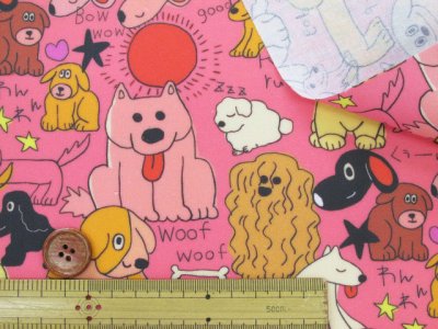 画像1: noraシリーズ カラフルドッグ 犬柄 インクジェットプリント シーチング生地 ラミネート つや消し