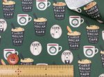 画像4: 白くまカフェ　コーヒー・クマ柄　ツイル生地　コットンこばやし (グリーン)　ラミネート　つや消し (4)