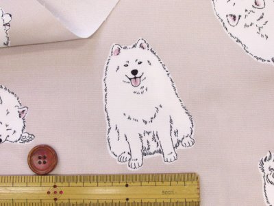 画像2: 可愛い サモエド わんこ・犬柄 オックス生地 コスモテキスタイル