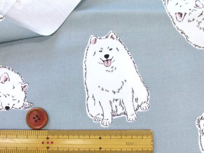 画像3: 可愛い サモエド わんこ・犬柄 オックス生地 コスモテキスタイル
