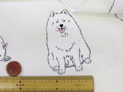 画像1: 可愛い サモエド わんこ・犬柄 オックス生地 コスモテキスタイル