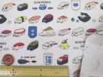 画像4: 綿麻キャンバス　寿司ネコ・猫柄　(生成り) ラミネート つや消し コットンこばやし (4)