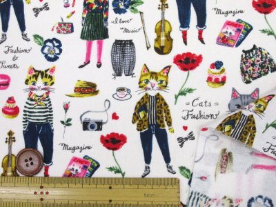 画像2: YUWA 有輪商店 sobakasu-kids. パリの街角 ネコ・猫柄 シャーティング生地