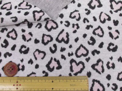 画像1: 約80cm幅 ハートレオパード ハート・ヒョウ柄 ジャガードニット生地