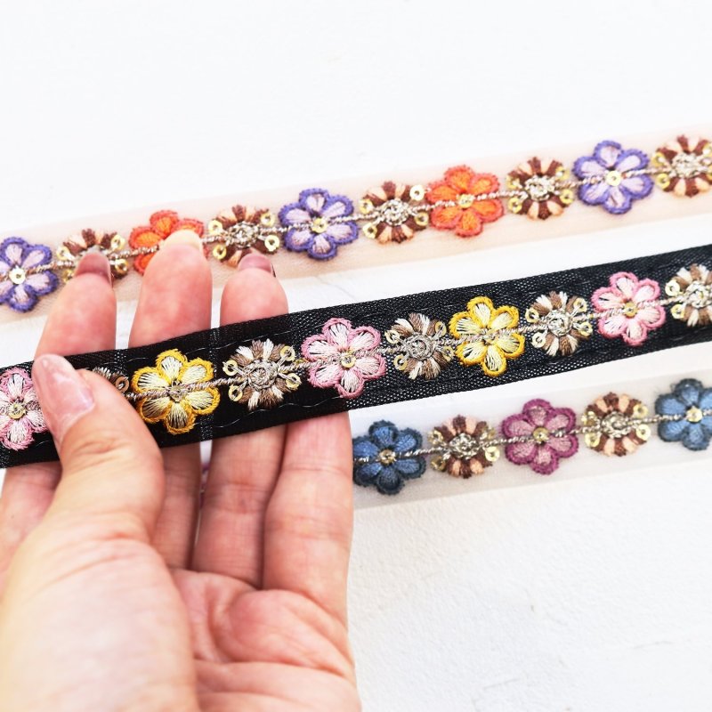 画像3: 約2cm巾インド刺繍リボン マルチフラワー インドリボン 刺繍 リボン テープ (3)