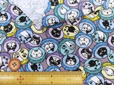 画像2: ネコフタ ネコ・瓶・フタ・猫柄 オックス生地