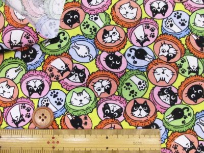 画像1: ネコフタ ネコ・瓶・フタ・猫柄 オックス生地