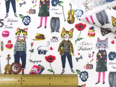 画像1: YUWA 有輪商店 sobakasu-kids. パリの街角 ネコ・猫柄 シャーティング生地 ラミネート つや消し