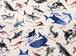 画像3: 海の生き物 図鑑柄 サメ クジラ シャチ ウミガメ オックス生地 (3)