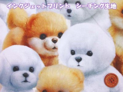 画像1: もふもふわんこ・子犬柄　インクジェットプリント　シーチング生地