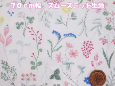 画像1: (3)可愛い!!　７０ｃｍ幅　ボタニカルフラワー・花柄　スムースニット生地　はぎれ５０ｃｍ