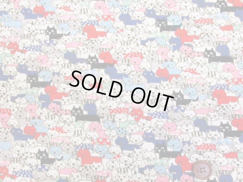 画像3: ぎゅうぎゅうキャット　ネコ・猫柄 インクジェットプリント 綿麻キャンバス生地  コットンこばやし (3)