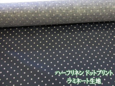 画像1: ハーフリネン　5mmドット　ドット・水玉柄　キャンバス生地 (ブラック)　ラミネート　つや消し
