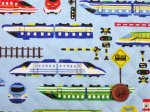 画像2: お気に入りシリーズ　電車と踏切 トレイン 電車柄 オックス生地 全針キルト (ライトブルー) (2)