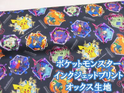 画像1: ポケットモンスター アタックエフェクト ポケモン柄 インクジェットプリント オックス生地(ダークグレー)