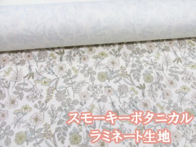 画像1: スモーキーボタニカル　フラワー・花柄 オックス生地 (生成り)　ラミネート　つや消し