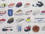 画像2: 綿麻キャンバス　寿司ネコ・猫柄　(生成り) ラミネート つや消し コットンこばやし (2)
