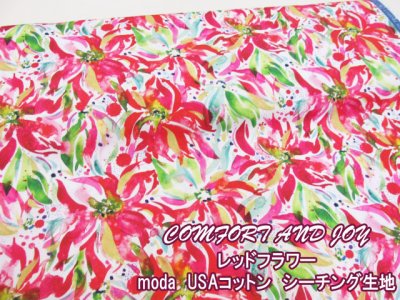 画像1: moda　USAコットン　COMFORT AND JOY　レッドフラワー柄　シーチング生地