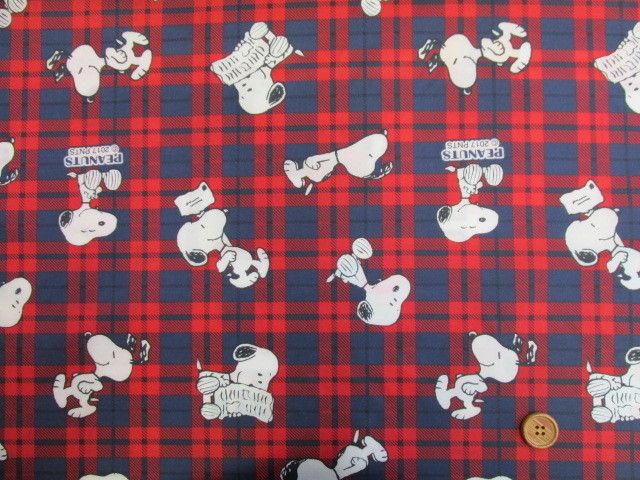 撥水加工 ナイロンタフタ生地 スヌーピー Snナイロンチェック