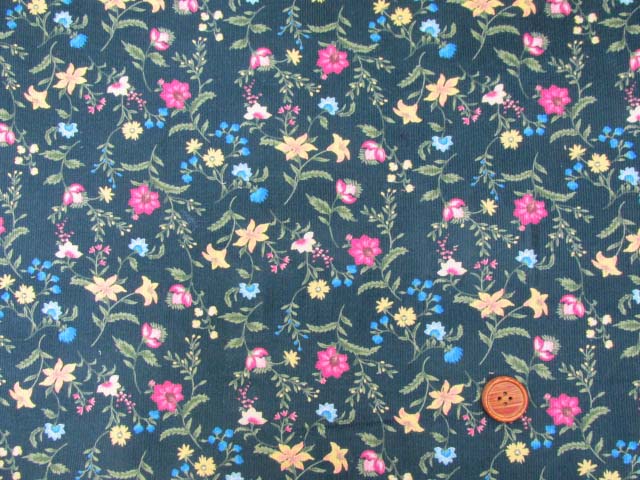 細コール天 ボタニカル フラワー 花柄 コーデュロイ生地