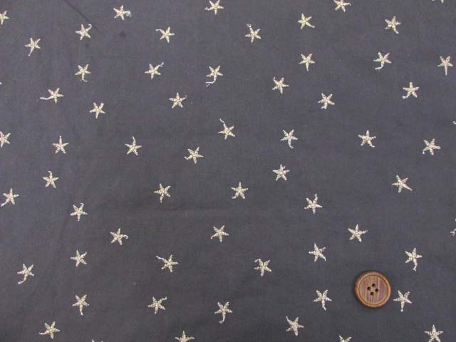 ｔ 可愛い 刺繍生地 スター 星柄 ソフトブロード生地 はぎれ１ｍ グレー