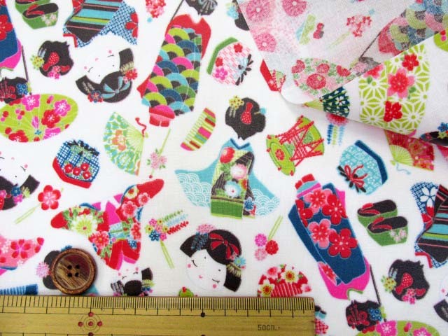 かわいい舞子 芸者柄 シーチング生地 ラミネート つや消し