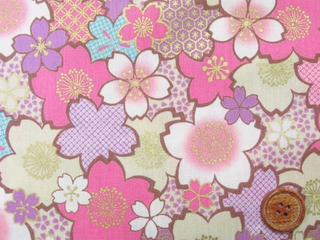 和柄 桜 満開柄 ゴールドラメ入り Cbポプリン生地
