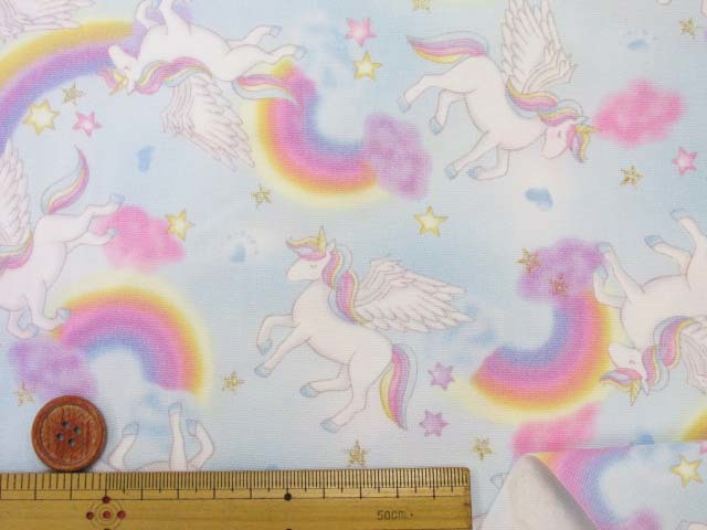 3)ゆめかわ メルヘン・ユニコーン柄 オックス生地 グリッター入り  