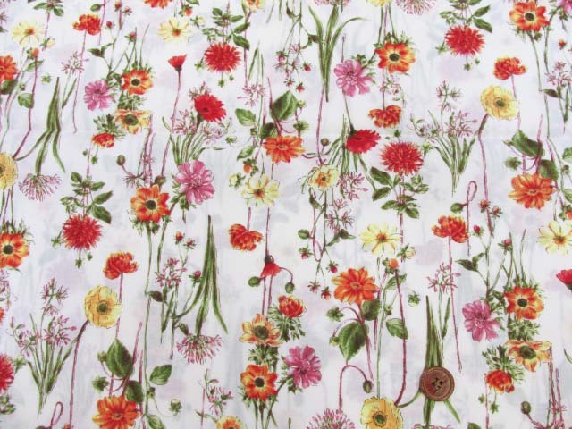 １００ オーガニックコットン エレガントボタニカルフラワー 花柄 ローン生地