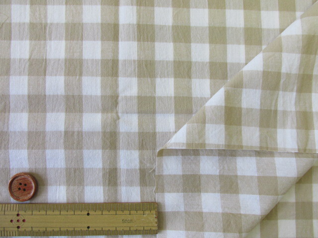 先染めブロックチェック生地 ベージュ色 はぎれ１ｍ５０ｃｍ
