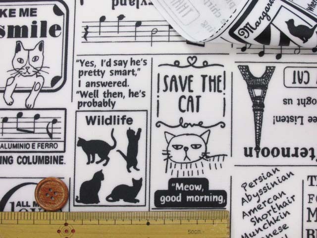 キャットロゴ・猫・英字柄 オックス生地 ラミネート つや消し