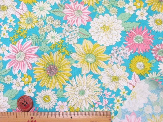 3 リバティー風 フラワーブルーム 花柄 シーチング生地 はぎれ80cm ミントグリーン 3 リバティー風 フラワーブルーム 花柄 シーチング生地 はぎれ80cm ミントグリーン