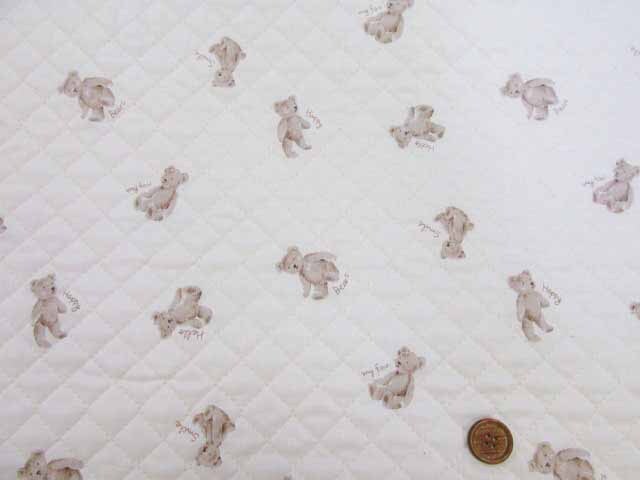 可愛い フェミニンベアー クマ柄 スケア生地 全針キルトはぎれ４５ｃｍ アイボリー