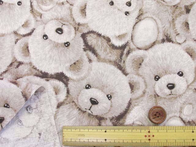 ぎゅうぎゅうテディベア クマ・くま柄 (モカベージュ) コットンリネン