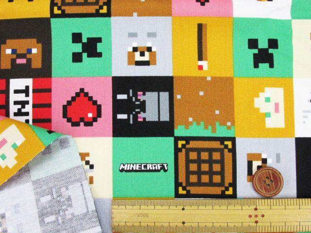 マインクラフト スティーブ・クリーパー・TNT・マイクラ柄 オックス生地 ※110cm巾ｘ100cmサイズのカット売り商品