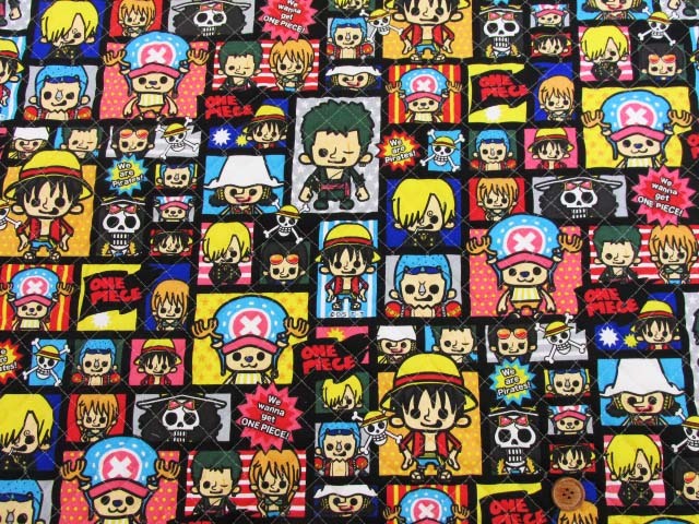 ちびキャラ ワンピース コマ柄 オックス生地 全針キルト ブラック